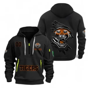 Wests Tigers Fans Gift Hoodie Half Zipper, All Over Print Hoodie Half Zipper For Sport Fan, Custom Name NRL170071525333-Black