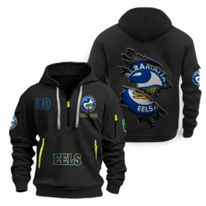 Parramatta Eels Fans Gift Hoodie Half Zipper, All Over Print Hoodie Half Zipper For Sport Fan, Custom Name NRL170071525334-Black