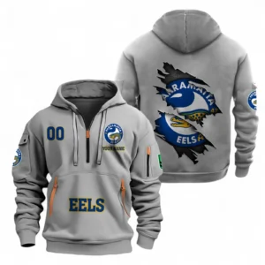Parramatta Eels Fans Gift Hoodie Half Zipper, All Over Print Hoodie Half Zipper For Sport Fan, Custom Name NRL170071525334-Grey