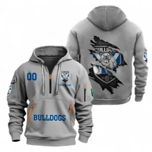 Canterbury-Bankstown Bulldogs Fans Gift Hoodie Half Zipper, All Over Print Hoodie Half Zipper For Sport Fan, Custom Name NRL170071525335-Grey