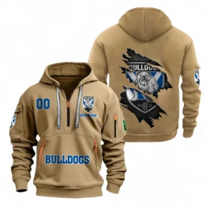 Canterbury-Bankstown Bulldogs Fans Gift Hoodie Half Zipper, All Over Print Hoodie Half Zipper For Sport Fan, Custom Name NRL170071525335-Khaki