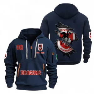 St George Illawarra Dragons Fans Gift Hoodie Half Zipper, All Over Print Hoodie Half Zipper For Sport Fan, Custom Name NRL170071525336-Navy