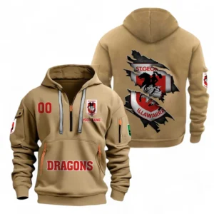 St George Illawarra Dragons Fans Gift Hoodie Half Zipper, All Over Print Hoodie Half Zipper For Sport Fan, Custom Name NRL170071525336-Khaki