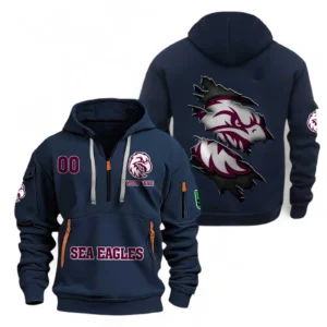Manly Warringah Sea Eagles Fans Gift Hoodie Half Zipper, All Over Print Hoodie Half Zipper For Sport Fan, Custom Name NRL170071525337-Navy