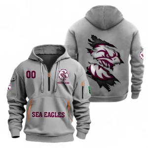 Manly Warringah Sea Eagles Fans Gift Hoodie Half Zipper, All Over Print Hoodie Half Zipper For Sport Fan, Custom Name NRL170071525337-Grey