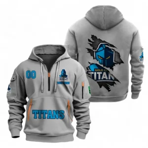 Gold Coast Titans Fans Gift Hoodie Half Zipper, All Over Print Hoodie Half Zipper For Sport Fan, Custom Name NRL170071525338-Grey