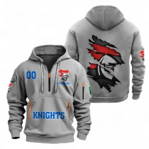 Newcastle Knights Fans Gift Hoodie Half Zipper, All Over Print Hoodie Half Zipper For Sport Fan, Custom Name NRL170071525339-Grey