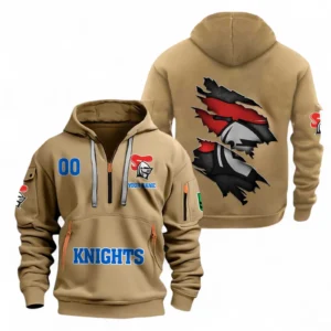 Newcastle Knights Fans Gift Hoodie Half Zipper, All Over Print Hoodie Half Zipper For Sport Fan, Custom Name NRL170071525339-Khaki