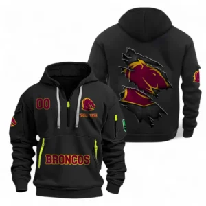 Brisbane Broncos Fans Gift Hoodie Half Zipper, All Over Print Hoodie Half Zipper For Sport Fan, Custom Name NRL170071525341-Black