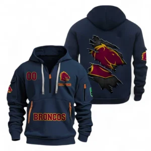 Brisbane Broncos Fans Gift Hoodie Half Zipper, All Over Print Hoodie Half Zipper For Sport Fan, Custom Name NRL170071525341-Navy