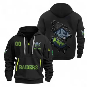 Canberra Raiders Fans Gift Hoodie Half Zipper, All Over Print Hoodie Half Zipper For Sport Fan, Custom Name NRL170071525342-Black