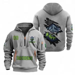 Canberra Raiders Fans Gift Hoodie Half Zipper, All Over Print Hoodie Half Zipper For Sport Fan, Custom Name NRL170071525342-Grey