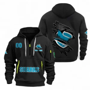 Cronulla Sharks Fans Gift Hoodie Half Zipper, All Over Print Hoodie Half Zipper For Sport Fan, Custom Name NRL170071525343-Black