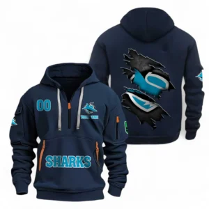 Cronulla Sharks Fans Gift Hoodie Half Zipper, All Over Print Hoodie Half Zipper For Sport Fan, Custom Name NRL170071525343-Navy