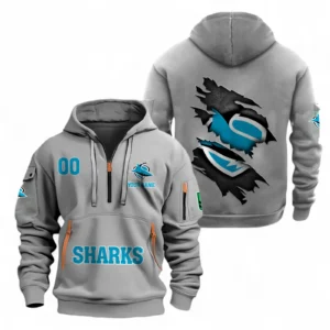 Cronulla Sharks Fans Gift Hoodie Half Zipper, All Over Print Hoodie Half Zipper For Sport Fan, Custom Name NRL170071525343-Grey