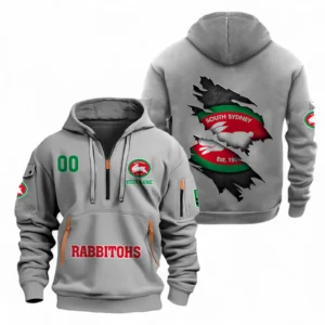 South Sydney Rabbitohs Fans Gift Hoodie Half Zipper, All Over Print Hoodie Half Zipper For Sport Fan, Custom Name NRL170071525346-Grey