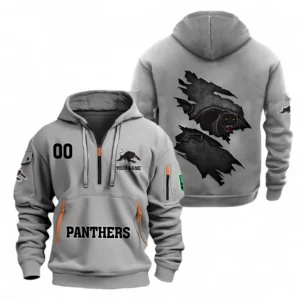 Penrith Panthers Fans Gift Hoodie Half Zipper, All Over Print Hoodie Half Zipper For Sport Fan, Custom Name NRL170071525347-Grey