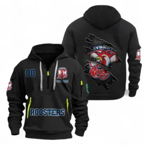 Sydney Roosters Fans Gift Hoodie Half Zipper, All Over Print Hoodie Half Zipper For Sport Fan, Custom Name NRL170071525348-Black