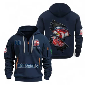 Sydney Roosters Fans Gift Hoodie Half Zipper, All Over Print Hoodie Half Zipper For Sport Fan, Custom Name NRL170071525348-Navy