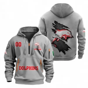 Redcliffe Dolphins Fans Gift Hoodie Half Zipper, All Over Print Hoodie Half Zipper For Sport Fan, Custom Name NRL170071525349-Grey