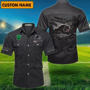 Penrith Panthers Fans Gift Short Sleeved Shirt, All Over Print Short Sleeved Shirt For Sport Fan, Custom Name NRL171071625555-Black