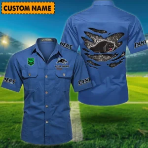 Penrith Panthers Fans Gift Short Sleeved Shirt, All Over Print Short Sleeved Shirt For Sport Fan, Custom Name NRL171071625555-Cowboy Blue