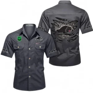 Penrith Panthers Fans Gift Short Sleeved Shirt, All Over Print Short Sleeved Shirt For Sport Fan, Custom Name NRL171071625555-Dark Gray