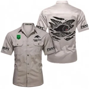 Penrith Panthers Fans Gift Short Sleeved Shirt, All Over Print Short Sleeved Shirt For Sport Fan, Custom Name NRL171071625555-Gray