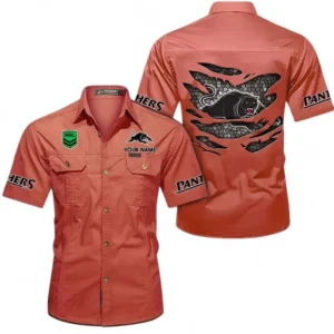 Penrith Panthers Fans Gift Short Sleeved Shirt, All Over Print Short Sleeved Shirt For Sport Fan, Custom Name NRL171071625555-Red