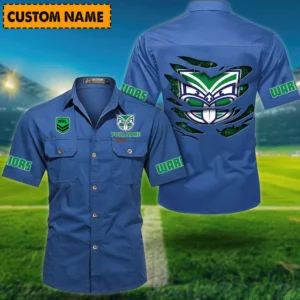 New Zealand Warriors Fans Gift Short Sleeved Shirt, All Over Print Short Sleeved Shirt For Sport Fan, Custom Name NRL171071625556-Cowboy Blue