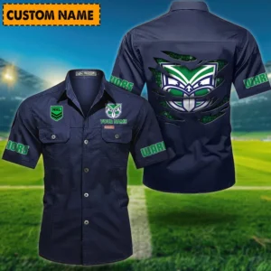 New Zealand Warriors Fans Gift Short Sleeved Shirt, All Over Print Short Sleeved Shirt For Sport Fan, Custom Name NRL171071625556-Dark Blue