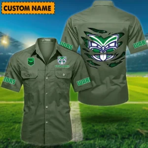 New Zealand Warriors Fans Gift Short Sleeved Shirt, All Over Print Short Sleeved Shirt For Sport Fan, Custom Name NRL171071625556-Army Green