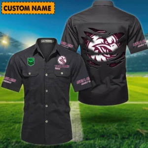 Manly Warringah Sea Eagles Fans Gift Short Sleeved Shirt, All Over Print Short Sleeved Shirt For Sport Fan, Custom Name NRL171071625557-Black