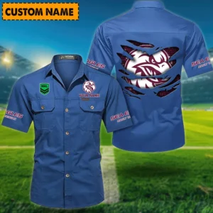 Manly Warringah Sea Eagles Fans Gift Short Sleeved Shirt, All Over Print Short Sleeved Shirt For Sport Fan, Custom Name NRL171071625557-Cowboy Blue
