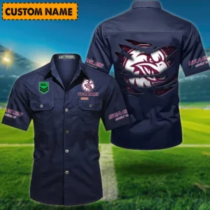 Manly Warringah Sea Eagles Fans Gift Short Sleeved Shirt, All Over Print Short Sleeved Shirt For Sport Fan, Custom Name NRL171071625557-Dark Blue