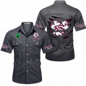 Manly Warringah Sea Eagles Fans Gift Short Sleeved Shirt, All Over Print Short Sleeved Shirt For Sport Fan, Custom Name NRL171071625557-Dark Gray