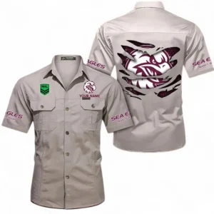 Manly Warringah Sea Eagles Fans Gift Short Sleeved Shirt, All Over Print Short Sleeved Shirt For Sport Fan, Custom Name NRL171071625557-Gray