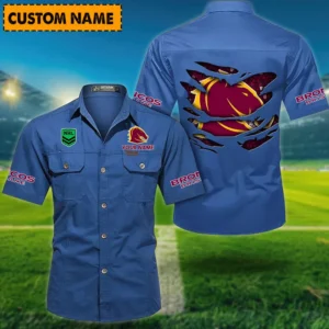 Brisbane Broncos Fans Gift Short Sleeved Shirt, All Over Print Short Sleeved Shirt For Sport Fan, Custom Name NRL171071625558-Cowboy Blue