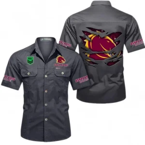 Brisbane Broncos Fans Gift Short Sleeved Shirt, All Over Print Short Sleeved Shirt For Sport Fan, Custom Name NRL171071625558-Dark Gray
