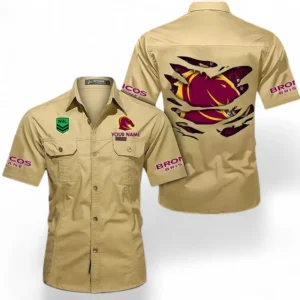 Brisbane Broncos Fans Gift Short Sleeved Shirt, All Over Print Short Sleeved Shirt For Sport Fan, Custom Name NRL171071625558-Khaki