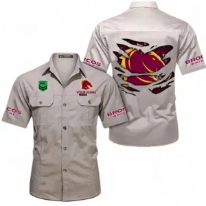 Brisbane Broncos Fans Gift Short Sleeved Shirt, All Over Print Short Sleeved Shirt For Sport Fan, Custom Name NRL171071625558-Gray
