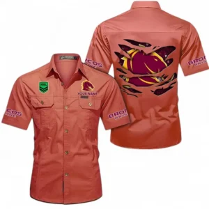 Brisbane Broncos Fans Gift Short Sleeved Shirt, All Over Print Short Sleeved Shirt For Sport Fan, Custom Name NRL171071625558-Red