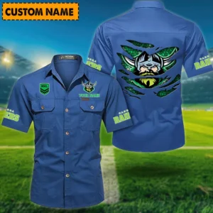 Canberra Raiders Fans Gift Short Sleeved Shirt, All Over Print Short Sleeved Shirt For Sport Fan, Custom Name NRL171071625559-Cowboy Blue