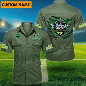 Canberra Raiders Fans Gift Short Sleeved Shirt, All Over Print Short Sleeved Shirt For Sport Fan, Custom Name NRL171071625559-Army Green