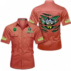 Canberra Raiders Fans Gift Short Sleeved Shirt, All Over Print Short Sleeved Shirt For Sport Fan, Custom Name NRL171071625559-Red