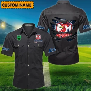 Sydney Roosters Fans Gift Short Sleeved Shirt, All Over Print Short Sleeved Shirt For Sport Fan, Custom Name NRL171071625560-Black