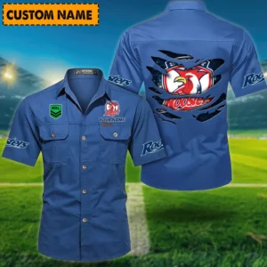 Sydney Roosters Fans Gift Short Sleeved Shirt, All Over Print Short Sleeved Shirt For Sport Fan, Custom Name NRL171071625560-Cowboy Blue
