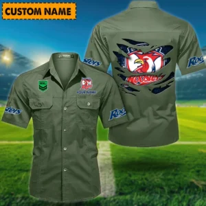 Sydney Roosters Fans Gift Short Sleeved Shirt, All Over Print Short Sleeved Shirt For Sport Fan, Custom Name NRL171071625560-Army Green