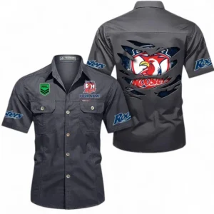 Sydney Roosters Fans Gift Short Sleeved Shirt, All Over Print Short Sleeved Shirt For Sport Fan, Custom Name NRL171071625560-Dark Gray