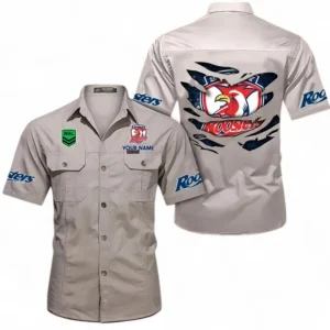 Sydney Roosters Fans Gift Short Sleeved Shirt, All Over Print Short Sleeved Shirt For Sport Fan, Custom Name NRL171071625560-Gray